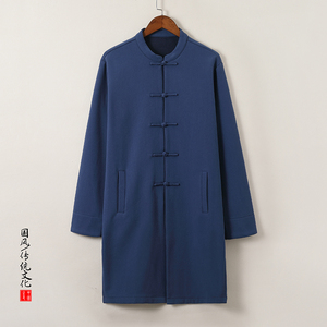 W208* 风男士立领中长款风衣外套复古禅服盘扣唐装 *P95图片