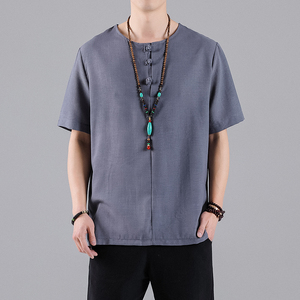 T813* 夏季风唐装盘扣圆领短袖古风居仕服T恤禅服 *P30图片