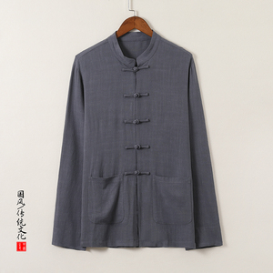 T922* 风中式长袖立领棉麻衬衫复古唐装盘扣衬衣 *P65图片