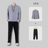 81288*风立领复古棉质长袖T恤男古风两件套禅服居士服*P70，男装T恤，星座1516（原B303）