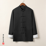 T916*风盘扣唐装立领古风坠感仿真丝衬衫禅服*P65，男装衬衫，星座1516（原B303）