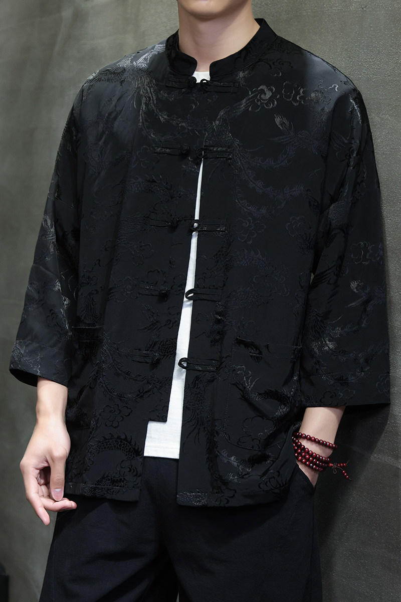 T919*风中袖立领衬衫龙凤纹复古唐装汉服新中式男装*P68,男装衬衫,星座1516（原B303）