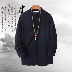 T90* 古风长袖衬衫立领禅服居仕服风盘扣棉麻衬衫男  *P55图片
