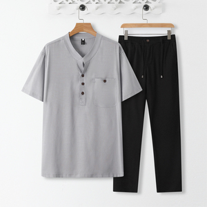 2068* 夏季风天丝麻料短袖薄款凉感T恤居士服禅服 *P75图片