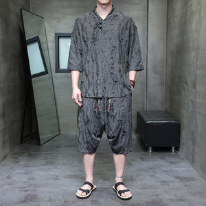 DY50* 风中袖唐装汉服宽松透气镂空复古潮流盘扣套装 *P75图片