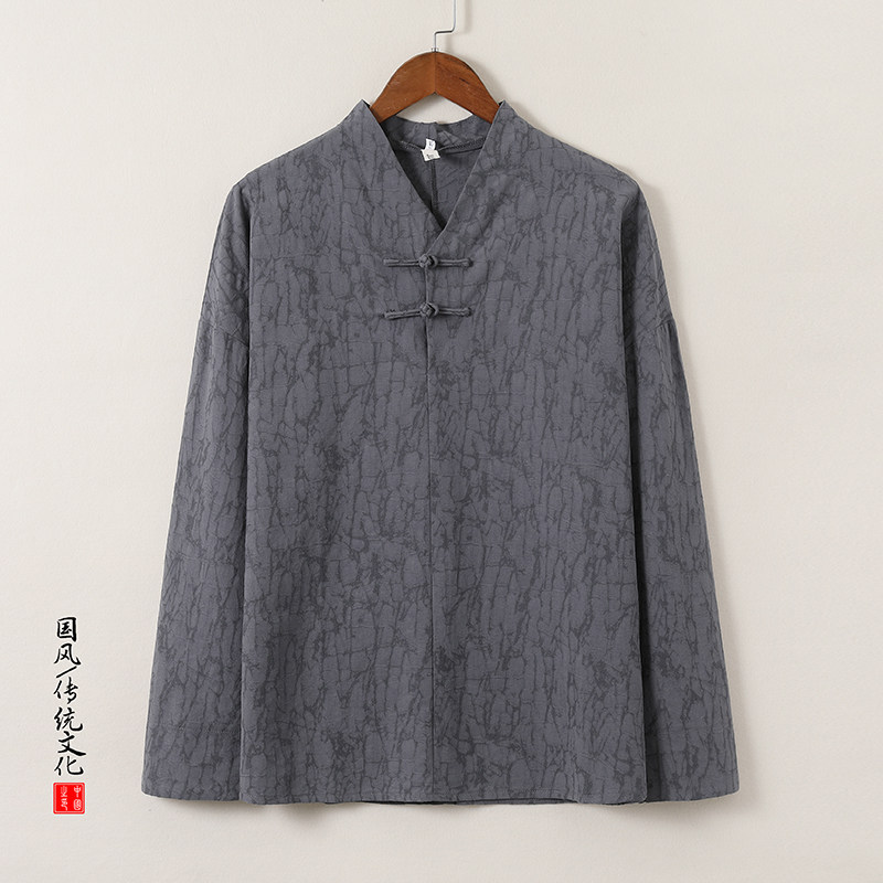 T920*风男士提花古风复古秋季宽松纯棉长袖T恤禅服*P60,男装T恤,星座1516（原B303）