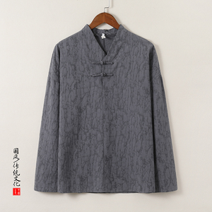 T920* 风男士提花古风复古秋季宽松纯棉长袖T恤禅服 *P60图片