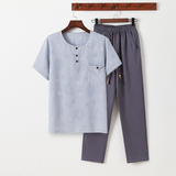 HT998*夏季风男士短袖T恤套装中老年唐装两件套男黑白*，男装衬衫，星座1516（原B303）