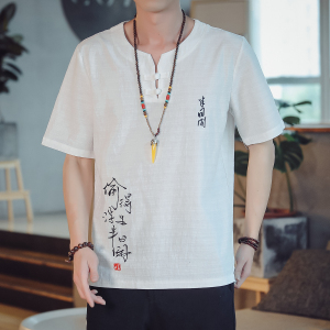 T85* 夏季风古风绣字盘扣短袖T恤禅服居仕服 *P38图片