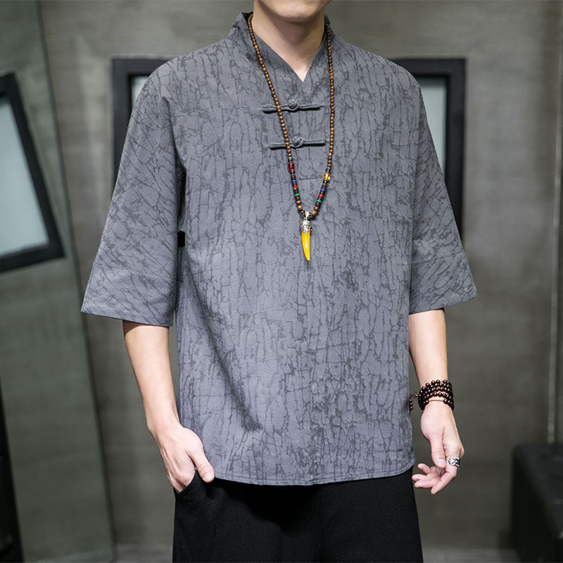 T910*风落肩中袖暗纹提花古风居仕服复古茶服T恤男禅服*P55,男装T恤,星座1516（原B303）