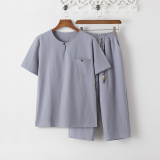 8086*夏季风唐装禅服棉麻短袖古风透气T恤套装男居仕服*P55，男装T恤，星座1516（原B303）