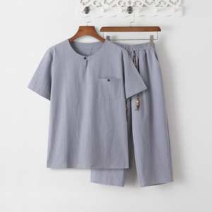 8086* 夏季风唐装禅服棉麻短袖古风透气T恤套装男居仕服 *P55图片