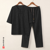 91858*风中袖暗纹提花古风禅服复古T恤男居仕服套装*P105，男装T恤，星座1516（原B303）