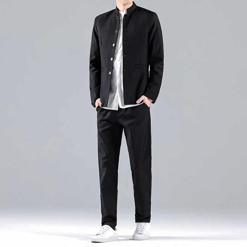 W205*男士立领修身纯色免烫多色表演服中山装两件套西服*P85,男装西服,星座1516（原B303）