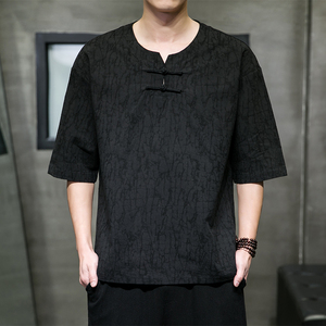 T918*风中袖提花暗纹古风禅服复古茶服T恤男居仕服*P55,蓝色格子裤搭配什么上衣好看图片图片