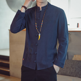 T87*2021男士长袖棉麻口袋修身休闲衬衣男麻料衬衫麻本色*，男装衬衫，星座1516（原B303）