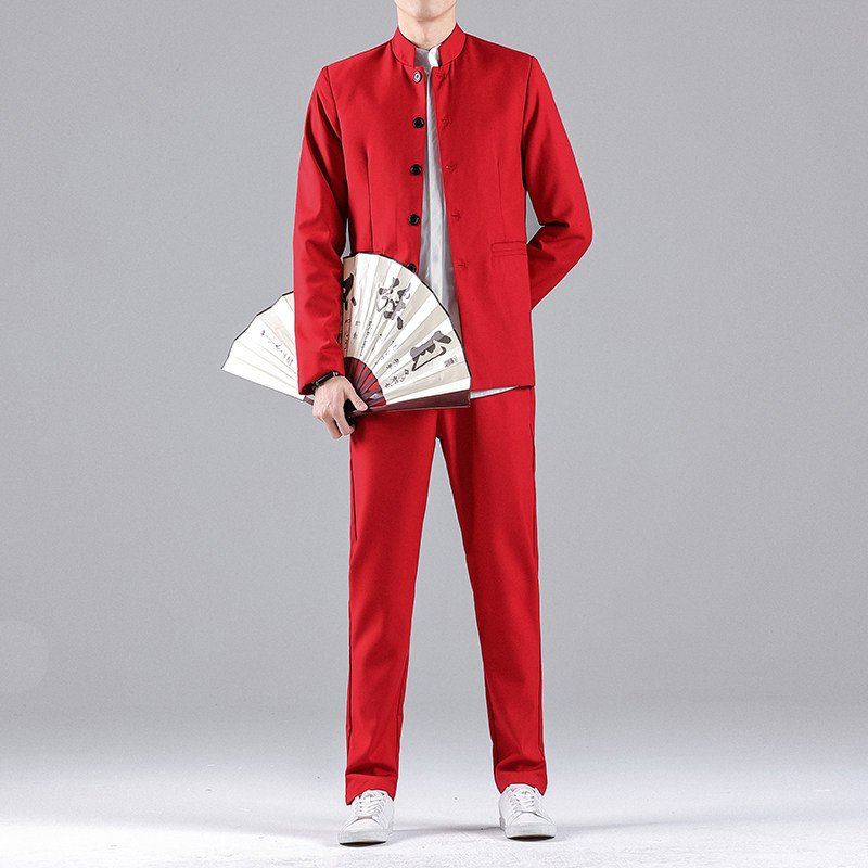 W205*男士立领修身纯色免烫多色表演服中山装两件套西服*P85,男装西服,星座1516（原B303）