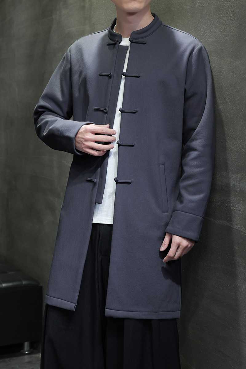 W208*风立领中长款风衣外套复古长衫禅服盘扣唐装*P95,男装风衣,星座1516（原B303）
