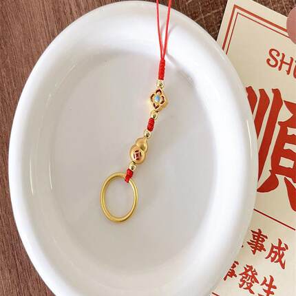 中国风复古招财锦锂好运新年红绳沙金手机挂绳挂件挂附钥匙链包链