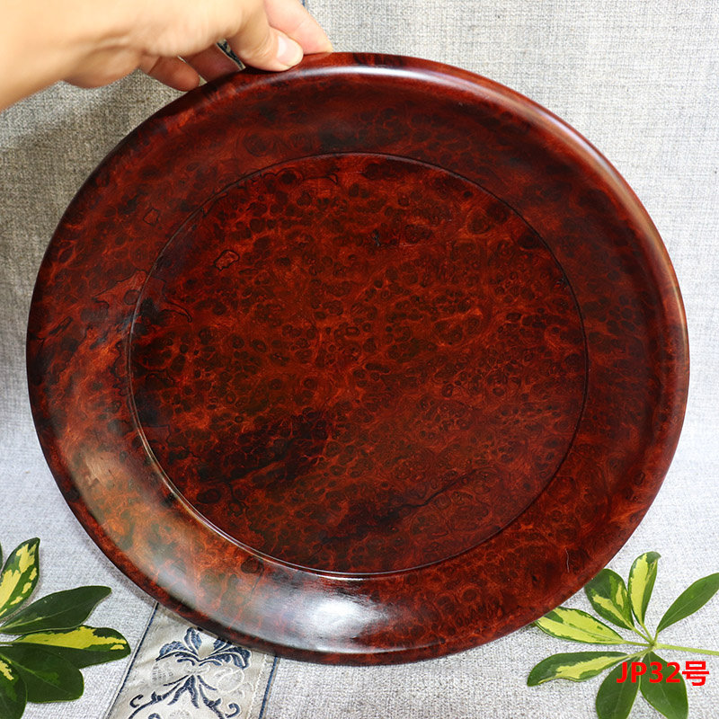 老红木缅甸花梨树瘤瘿木 33厘米大果紫檀瘤盘干果盘装饰盘子茶盘