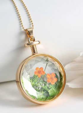 圆形植物标本干花手作风森系吊坠