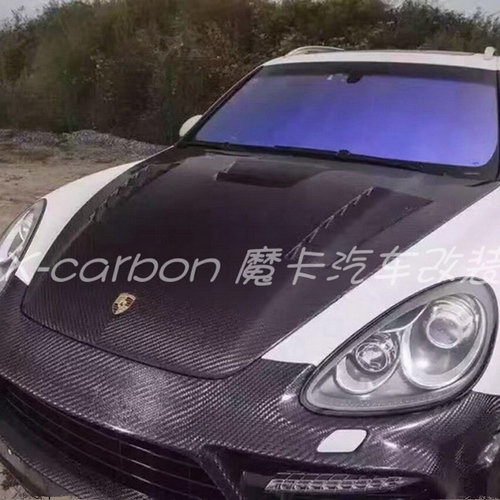 保时捷Cayenne卡宴958改装LUMMA款碳纤维开孔机盖 卡宴鲁曼引擎盖