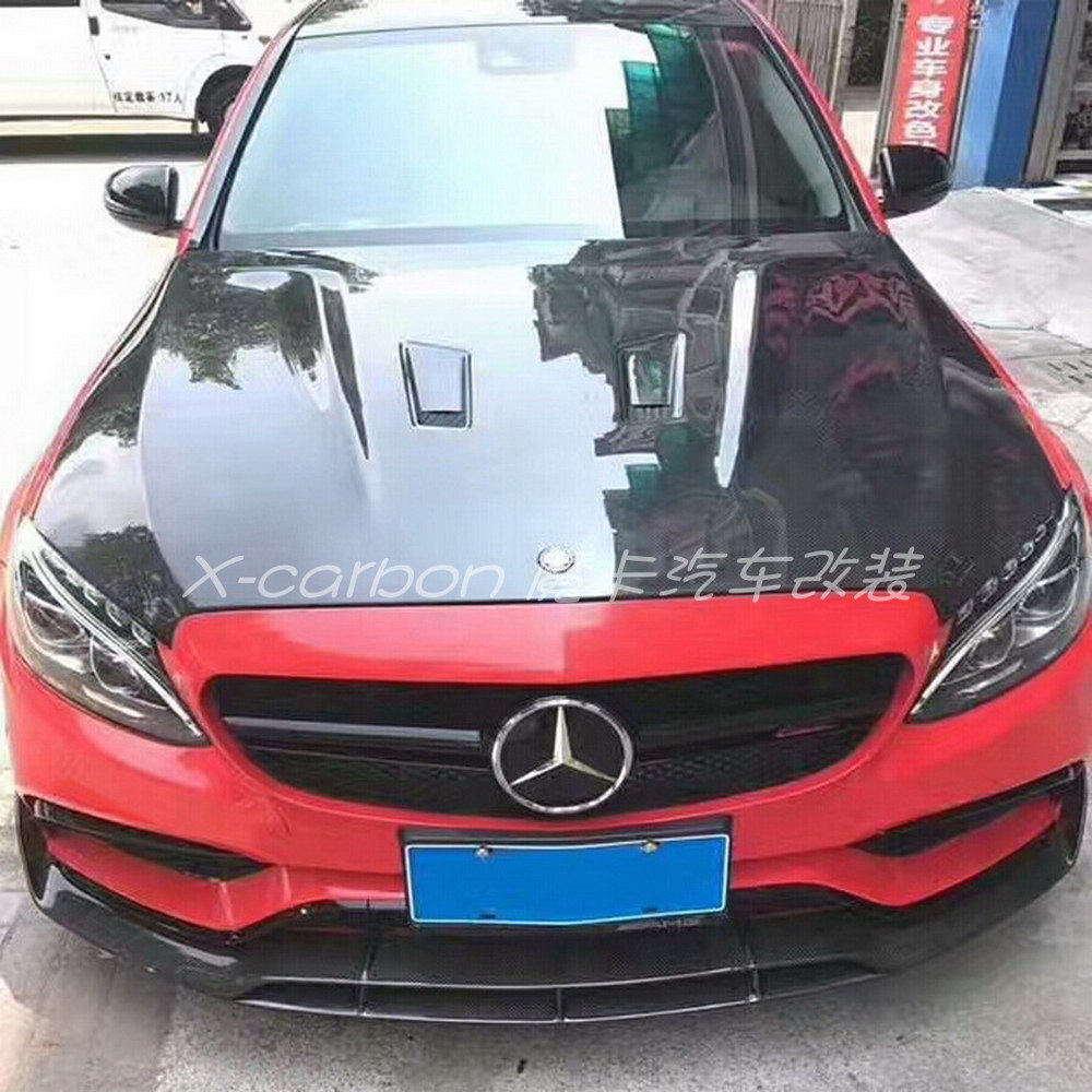 奔驰C级W205改装AMG款碳纤维开孔机盖 Benz C160 C200碳纤引擎盖