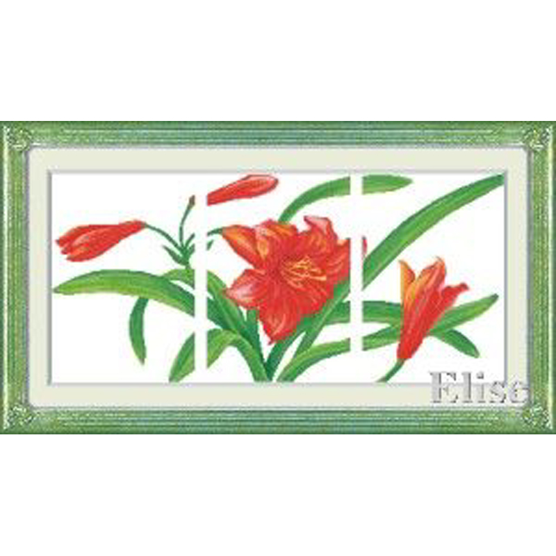 十字绣花卉HH127清丽火百合 三联 爱丽丝cross stitch清仓