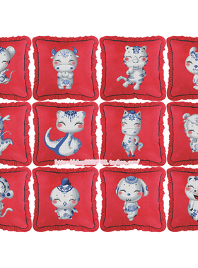 DMC十字绣靠垫抱枕ZP447青花瓷十二生肖鼠牛虎兔龙蛇马羊猴鸡狗猪