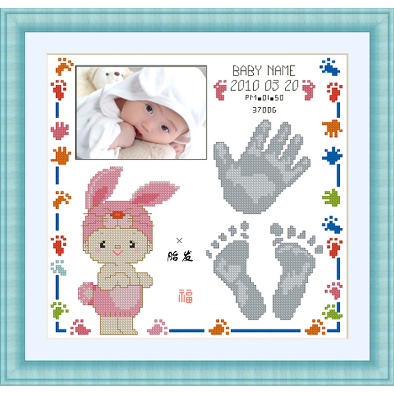 十字绣纪念ZP304兔年宝宝出生证明7手脚印 婴儿用品cross stitch