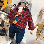 Tuyệt vời ~ 19 trẻ em mới mùa thu nam và nữ bé cotton sanded áo sơ mi cổ điển lưới áo sơ mi hoang dã - Áo sơ mi