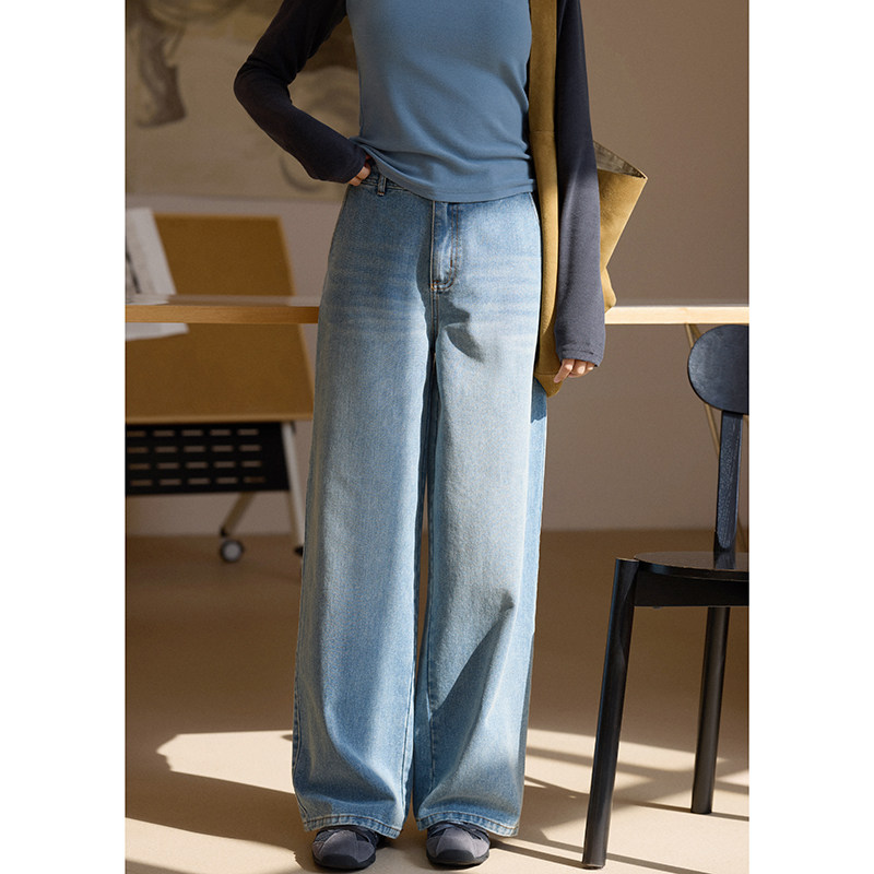 MISAZ水洗浅蓝渐变阔腿牛仔裤