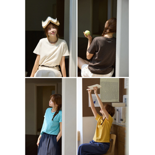 背后小印花纯棉打底短袖 「MISAZ」夏日入场券 马卡龙多色基础T