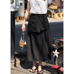 中长款 开叉牛仔半身裙 小黑裙 多种穿法 「MISAZ」本期搭配wang