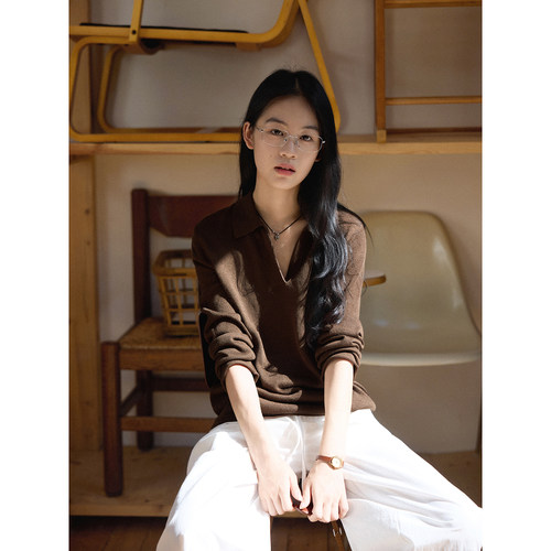 「MISAZ」夏秋两穿 一体式polo领 针织防晒长袖 气质淑女上衣