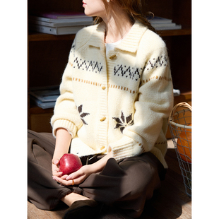 「MISAZ」雪花费尔岛 原创节日提花氛围毛衣 宽松保暖牛角扣开衫