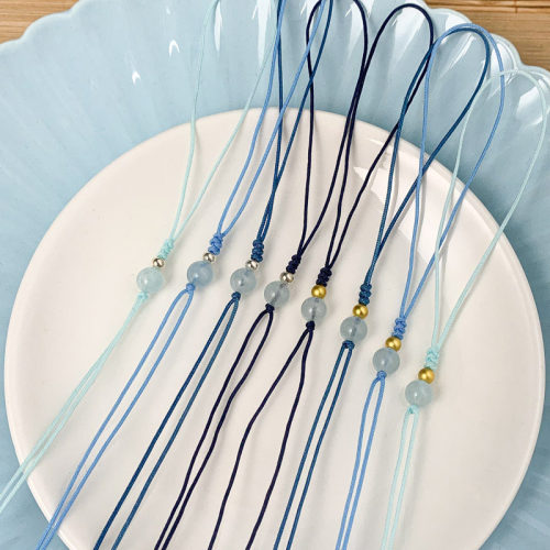 天然海蓝宝圆珠龙虾扣手机绳