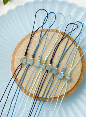 海蓝宝不规则切面珠手机绳手工编织diy半成品挂件配绳包挂车挂绳