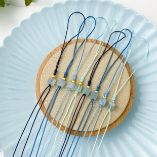 海蓝宝不规则切面珠手机绳手工编织diy半成品挂件配绳包挂车挂绳