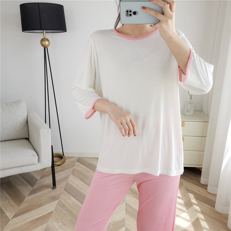 莫代尔睡衣女夏季薄款撞色短袖八分裤胖MM宽松大码家居服两件套装,女士内衣/男士内衣/家居服,睡衣/家居服套装,淘宝优惠券,粉丝福利购,淘宝优惠卷