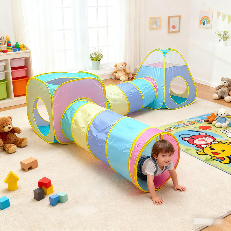 马卡龙儿童帐篷游乐场爬行钻洞隧道通道幼儿园室内户外游戏玩具屋