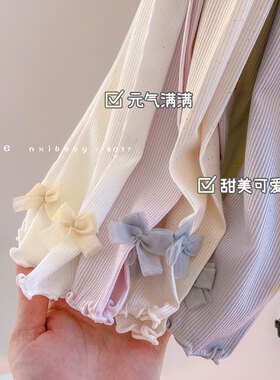 恩希宝宝儿童打底裤夏款韩版女童闪金九分裤蝴蝶结中童童七分裤子