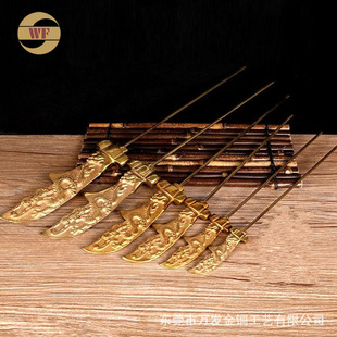 黄铜偃月九环刀小配件装饰关公像佩刀佛像法器武圣铜青龙关公刀