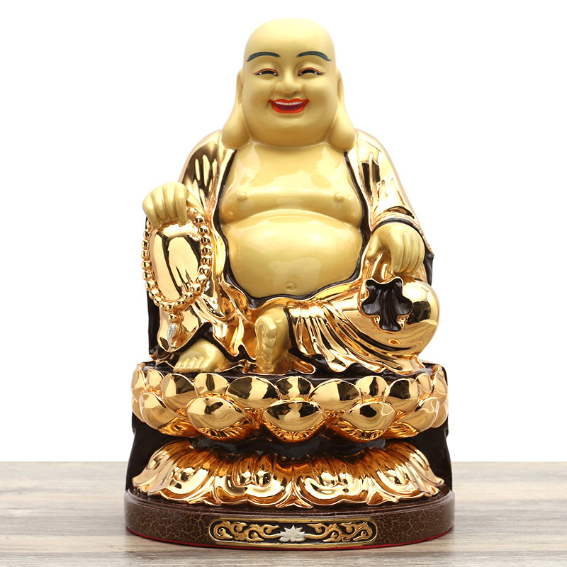镀金黄铜弥勒佛像和气招财大肚笑佛摆件居家供铜器风水工艺品