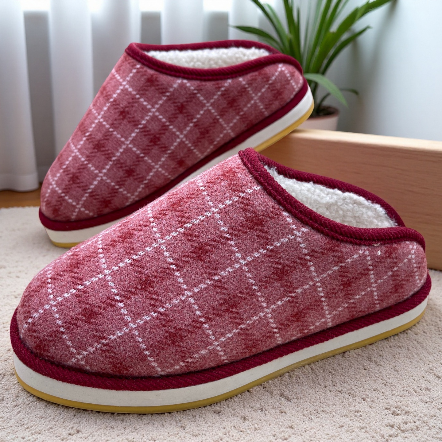 秋冬格子包头棉拖鞋女居家防滑保暖加厚情侣懒人鞋男加绒加厚棉拖