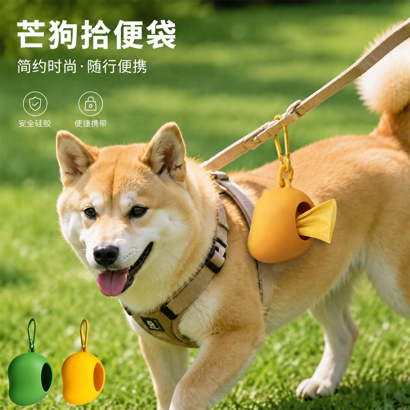 宠物捡屎袋硅胶收纳包户外遛狗拾便袋分配器芒果型垃圾袋收纳盒