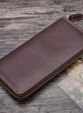 包邮R.king品仕长款真皮极简钱包男多卡位拉链银包皮夹子头层牛皮