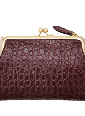 瑕疵品仕真皮短款大容量口金钱包搭扣拉链皮夹鳄鱼纹复古头层牛皮