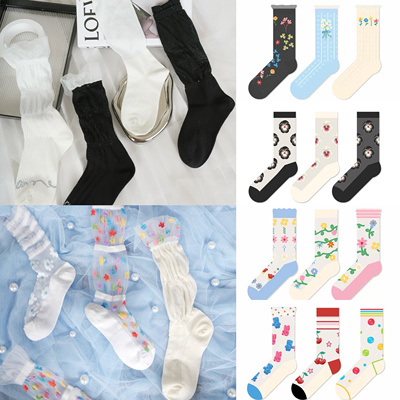 damahoov夏季薄款甜美玻璃丝卡丝中筒袜森系清新复古透气泡泡罗口