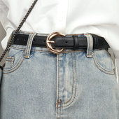 真皮配牛仔裤 轻奢学生2025新款 夏季 黑色皮带女款 腰带软牛皮裤 带女